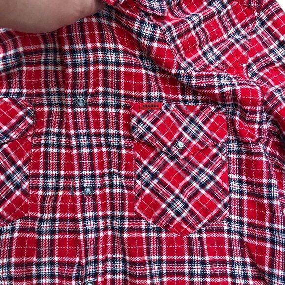 Vintage Diesel Jeans Flannel Button Up Shirt XL Red Pattern Shirt - Picture 10 of 10